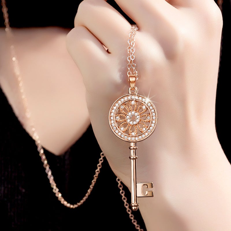 Generic Key necklace extended sweater chain autumn and winter jewelry niche high sense pendant pendant 2021 new accessoriesKey Necklace Rose Gold Key Necklace Rose Gold 