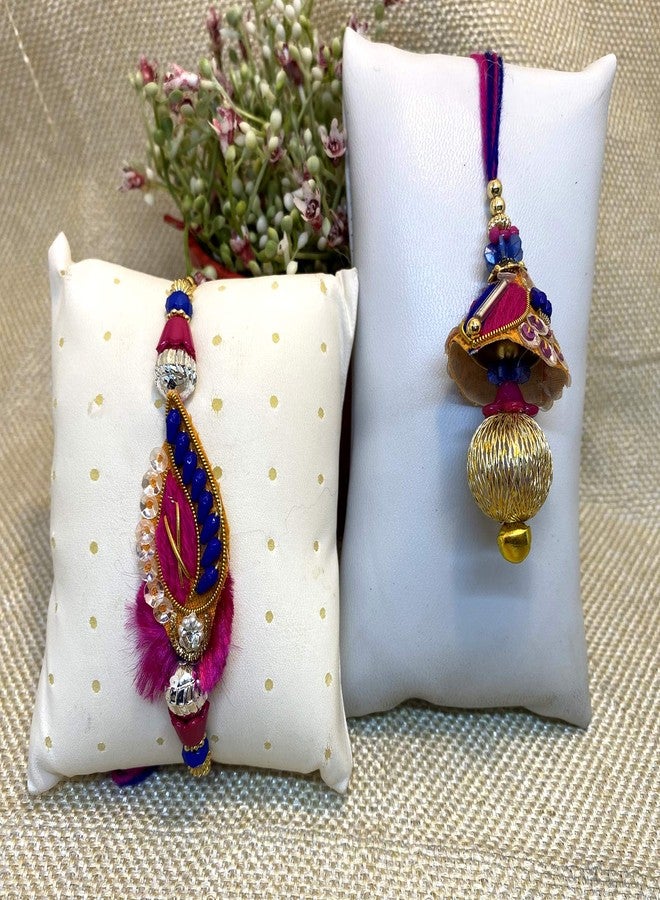 أسينشين ascension ® Designer Kundan Meena Bhaiya bhabhi Rakhi Raksha Bandhan مصمم الهدايا Rakhi for Bhaiya Brother Sister in law Bhabhi Lumba Rakhi مع Bhagavad Gita & Roli Tilak Pack - Image 3