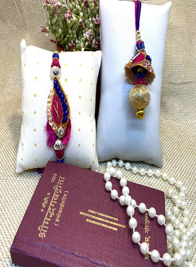 أسينشين ascension ® Designer Kundan Meena Bhaiya bhabhi Rakhi Raksha Bandhan مصمم الهدايا Rakhi for Bhaiya Brother Sister in law Bhabhi Lumba Rakhi مع Bhagavad Gita & Roli Tilak Pack - Image 2