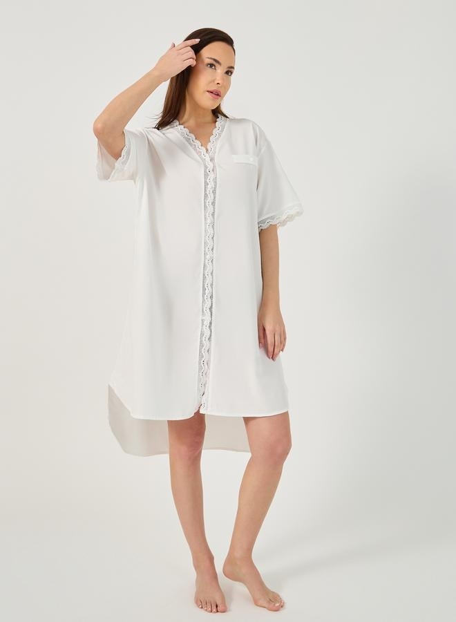 Styli Scallop Lace Trim and Button Detail Nightshirt - Image 2