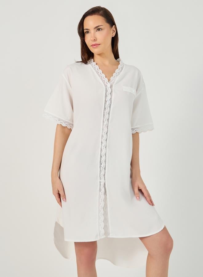 Styli Scallop Lace Trim and Button Detail Nightshirt - Image 1