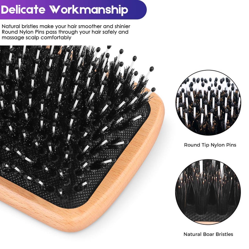 Bsisme Sosoon Boar Bristle HairBrushes for Long,Thick,Thin,Curly&Tangled Hair-Preventing Hair Breakage and Reducing Frizzy, No Tangles - Image 3