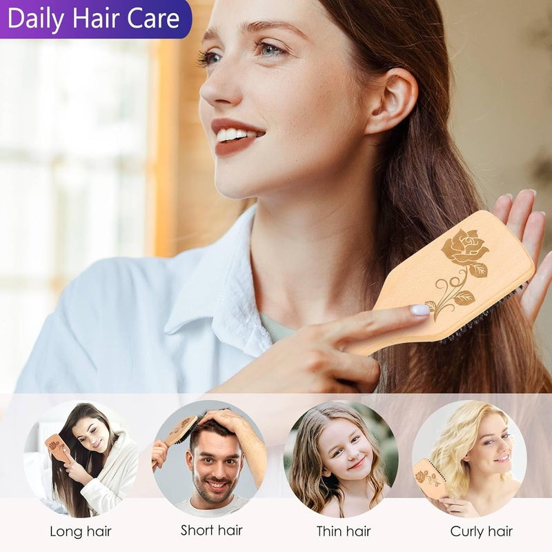 Bsisme Sosoon Boar Bristle HairBrushes for Long,Thick,Thin,Curly&Tangled Hair-Preventing Hair Breakage and Reducing Frizzy, No Tangles - Image 4