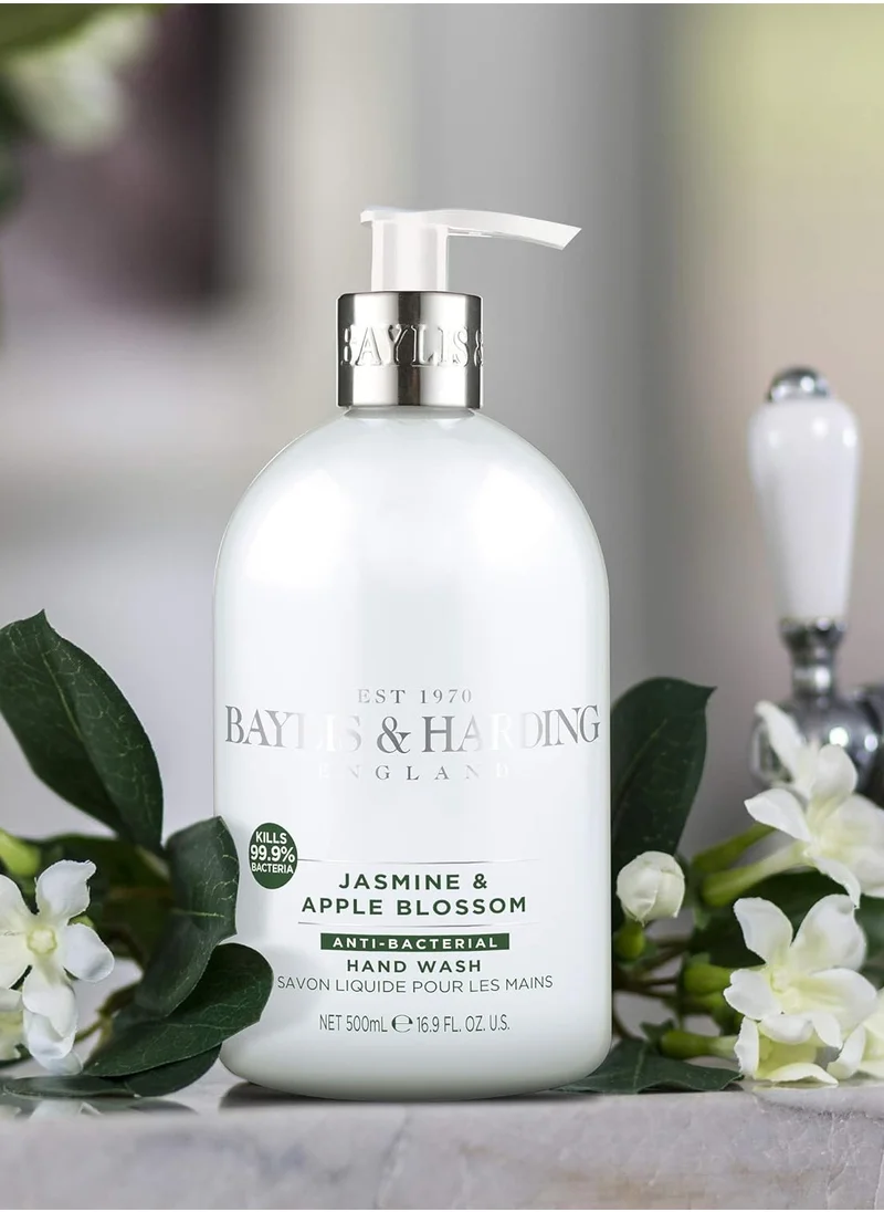 بايليس & هاردينج Anti-Bacterial Hand Wash - Jasmine & Apple Blossom, 500ml | Moisturizing Liquid Soap for Sensitive Skin | Daily Use Hand Cleaner for Home, Kitchen & Bathroom | Gentle Floral Scent