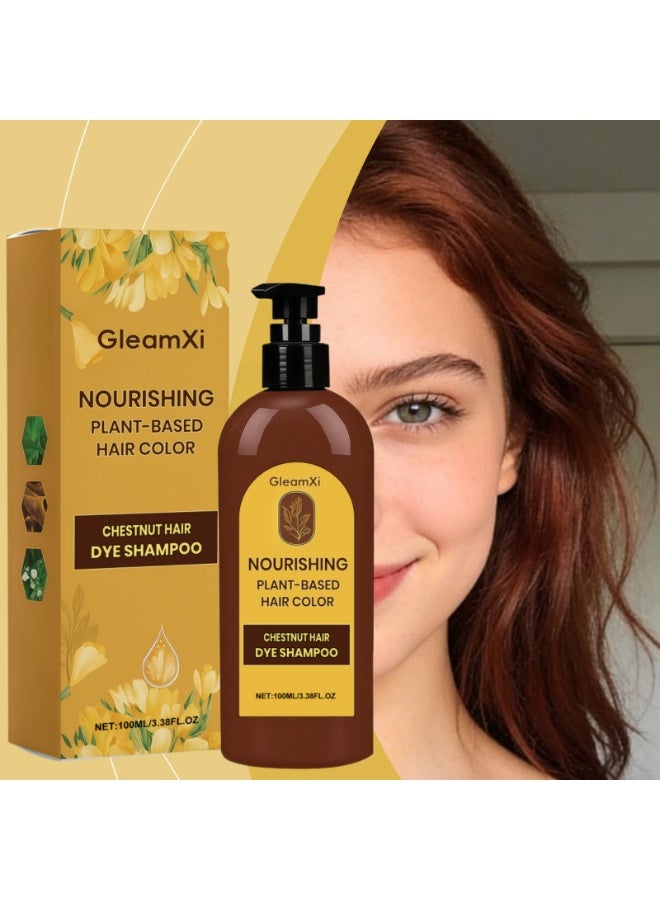 جليمكسي شامبو صبغ الشعر بلون الكستناء من GleamXi، شامبو لون شعر مغذي نباتي، صبغة شعر سهلة الاستخدام في المنزل لتغطية الشعر الأبيض، لون شعر كستنائي طبيعي يدوم طويلاً - Image 1