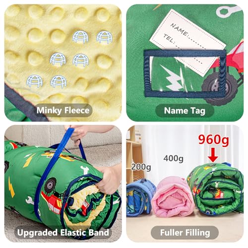 Primlect Toddler Nap Mat Extra Large Thickened 55''x35'', Soft Sleeping Bag with Detachable Minky Blanket and Pillow, Portable for Daycare, Preschool, Kindergarten, Travel, Boys and Girls (Truck) - Image 5