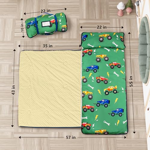 Primlect Toddler Nap Mat Extra Large Thickened 55''x35'', Soft Sleeping Bag with Detachable Minky Blanket and Pillow, Portable for Daycare, Preschool, Kindergarten, Travel, Boys and Girls (Truck) - Image 3