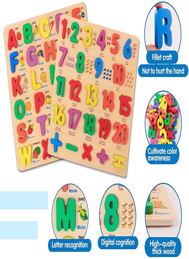 AUTHFORT Toddler Wooden Jigsaw Puzzle 2 in 1 Number Shaped ABC Capital Alphabet Wooden Jigsaw Puzzle Set for Combo Pack of 2 - Image 2