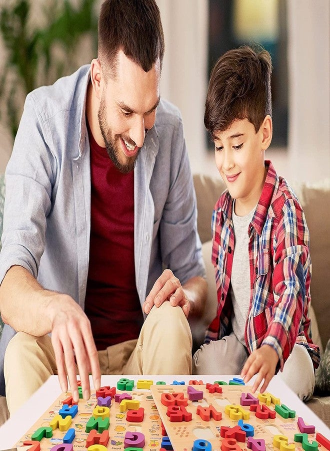 AUTHFORT Toddler Wooden Jigsaw Puzzle 2 in 1 Number Shaped ABC Capital Alphabet Wooden Jigsaw Puzzle Set for Combo Pack of 2 - Image 5