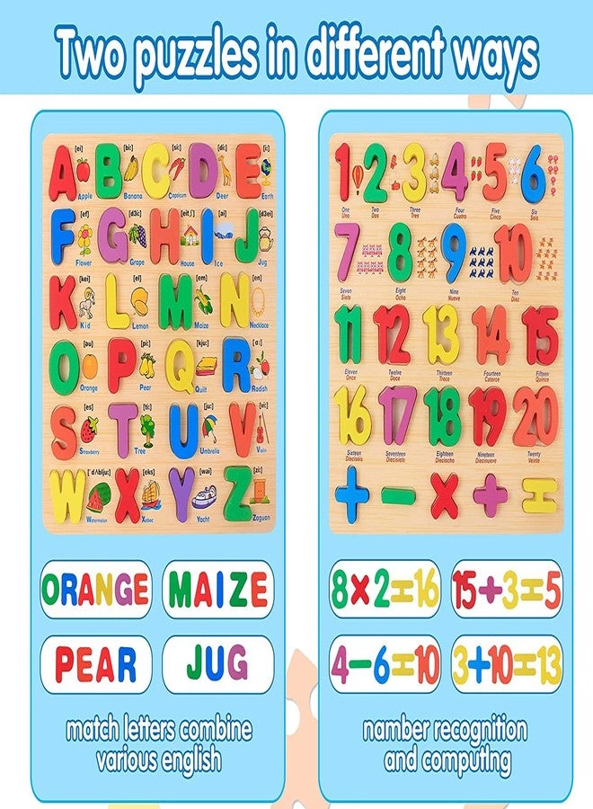 AUTHFORT Toddler Wooden Jigsaw Puzzle 2 in 1 Number Shaped ABC Capital Alphabet Wooden Jigsaw Puzzle Set for Combo Pack of 2 - Image 3