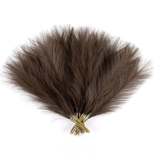 Acfruits Dark Brown Pampas Grass Decor 30 Pcs 17 Faux Pampas Grass Short Decor Pompas Grass Flower Arrangement and Vase Filler for Boho Home Wedding Decoration - Image 1