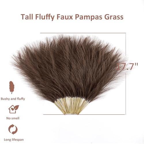 Acfruits Dark Brown Pampas Grass Decor 30 Pcs 17 Faux Pampas Grass Short Decor Pompas Grass Flower Arrangement and Vase Filler for Boho Home Wedding Decoration - Image 3