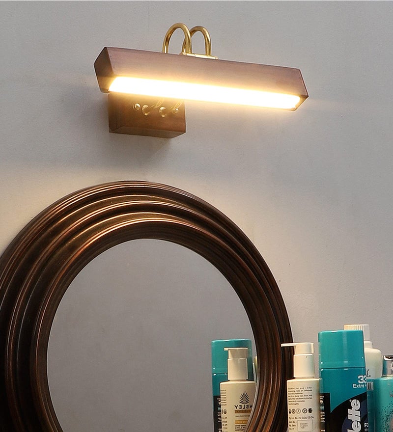 Green House 100% Handmade Sheesham Wood Wall Light/Picture Light/Vanity Light for Mirror, Dressing Table with Adjustable Head, 1 Feet Wide with 9W in-Built Warm White LED/Brass Rivets - Image 1