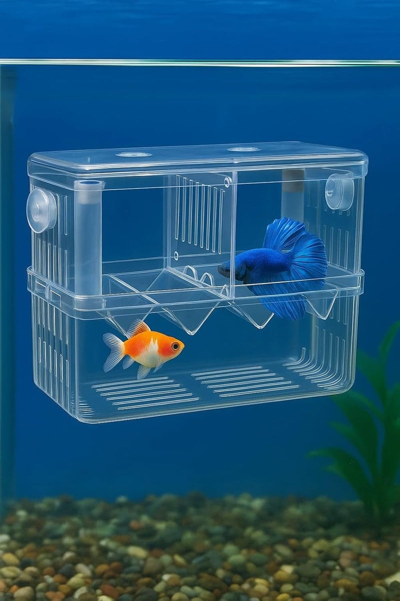 rizopets صندوق تربية الأسماك، صندوق عزل حوض السمك ذو طبقتين مع فاصل، أكريليك شفاف - Image 1