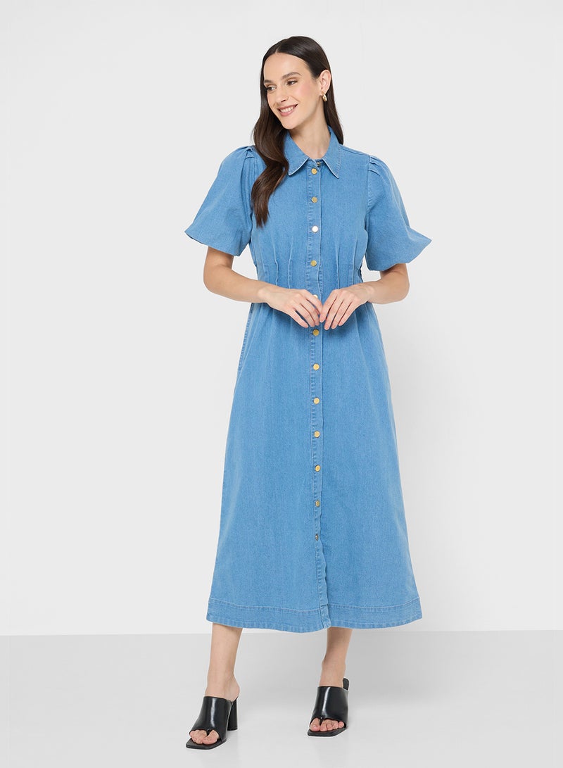 فيرو مودا فستان ماكسي دينم كاسيدي بأزرار - Image 1