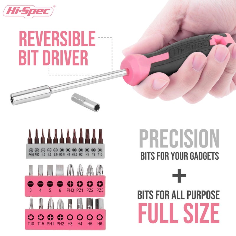 Hi-Spec 42pc Pink Household DIY Tool Set for Women. Home, Office and College Dorm Small Toolkit of Starter Basic Ladies Tools - Image 3