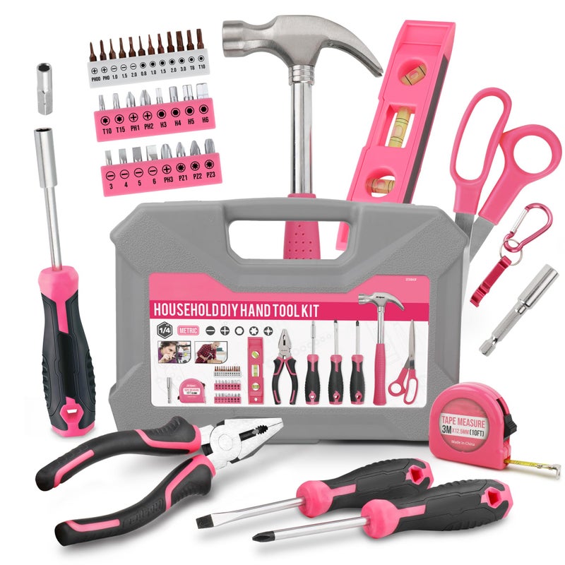 Hi-Spec 42pc Pink Household DIY Tool Set for Women. Home, Office and College Dorm Small Toolkit of Starter Basic Ladies Tools - Image 1