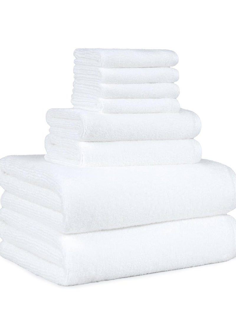 White eight-piece towel set, high quality, quick drying, soft and super absorbent, thick bathroom soft hotel towels, suitable for bathing and spa, the set includes 2 large bath towels (80*150cm) 700g, 2 hand towels (40*80cm) 180g, 4 square towels (33*33cm) 70g - Image 1