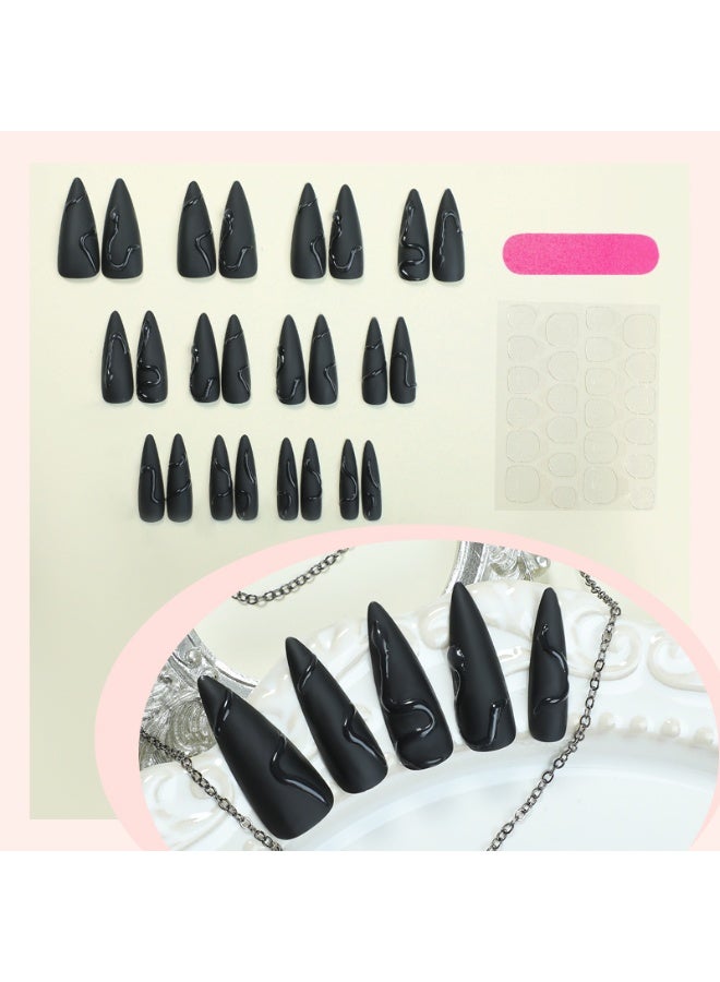 Orange Life Luxury Black Press-On Nails Set (10pcs) – Press-on nails reveal black elegance with matte finish and refined shape. Black nails combine mystery and strength for bold feminine style. Fake nails fit securely and feel lightweight for comfortable daily wear. Reusable nails maintain deep color and perfect form after multiple uses. Stiletto nails highlight confidence through sharp lines and flawless curvature. Nail art reflects luxury fashion for modern women embracing minimalist glamour. Press-on nails enhance hands with precision, attitude, and timeless style. - Image 2