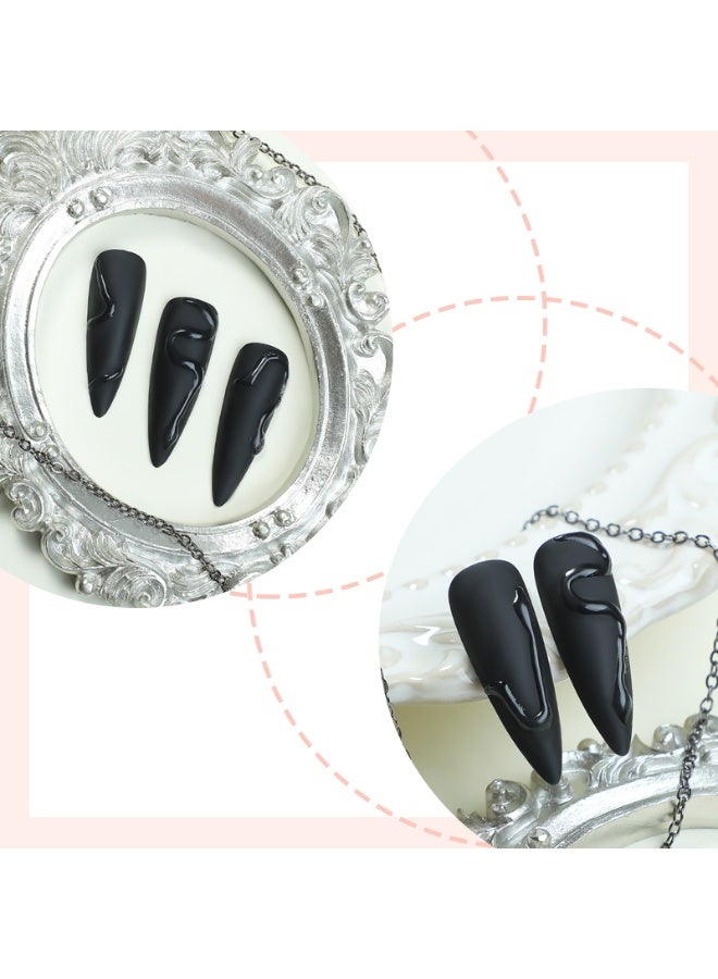 Orange Life Luxury Black Press-On Nails Set (10pcs) – Press-on nails reveal black elegance with matte finish and refined shape. Black nails combine mystery and strength for bold feminine style. Fake nails fit securely and feel lightweight for comfortable daily wear. Reusable nails maintain deep color and perfect form after multiple uses. Stiletto nails highlight confidence through sharp lines and flawless curvature. Nail art reflects luxury fashion for modern women embracing minimalist glamour. Press-on nails enhance hands with precision, attitude, and timeless style. - Image 3