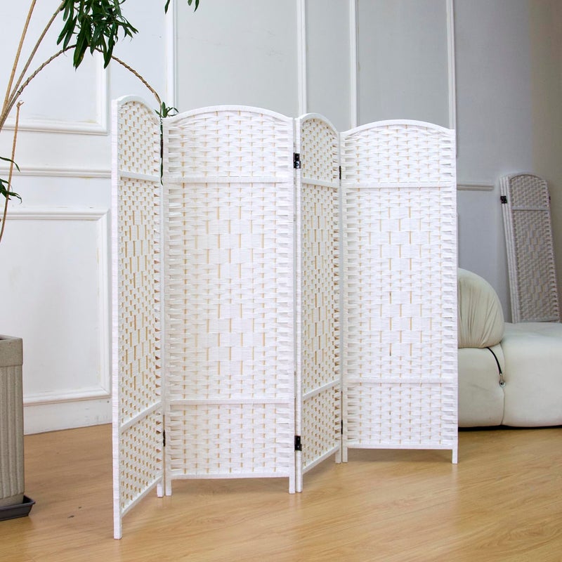 Furnnylane 4 Panel Rattan Divider Short Room Partition Screen,Double Sided Folding Divider for Room Separation,White,47.2" H x 63" W - Image 4