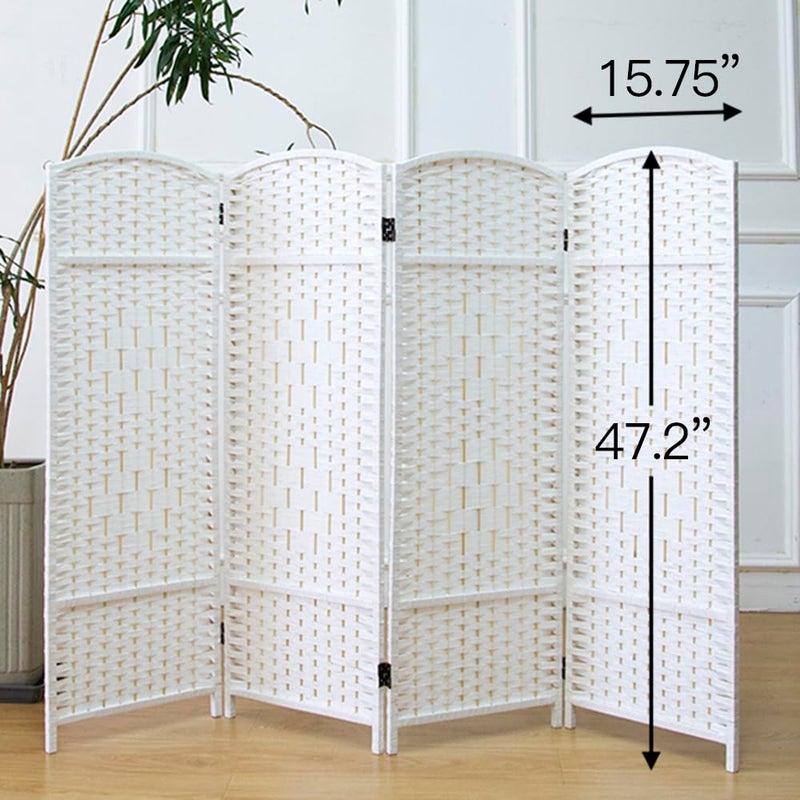 Furnnylane 4 Panel Rattan Divider Short Room Partition Screen,Double Sided Folding Divider for Room Separation,White,47.2" H x 63" W - Image 5
