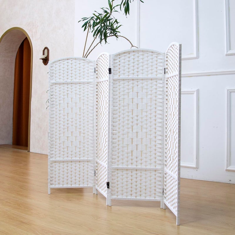 Furnnylane 4 Panel Rattan Divider Short Room Partition Screen,Double Sided Folding Divider for Room Separation,White,47.2" H x 63" W - Image 2