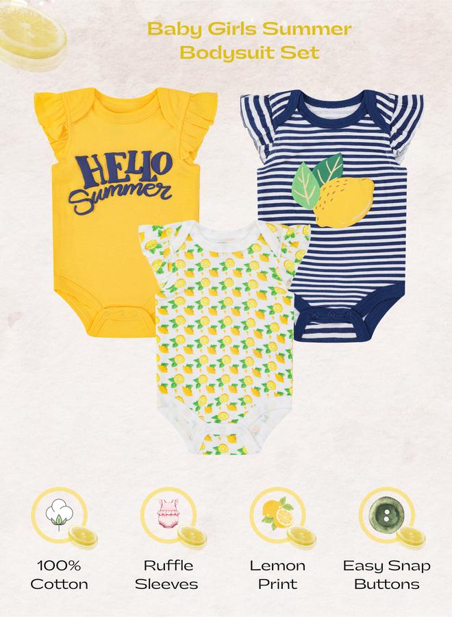 Mothers Choice Pack Of 3 -Lemon Print Ruffle Sleeve Bodysuit - Image 3