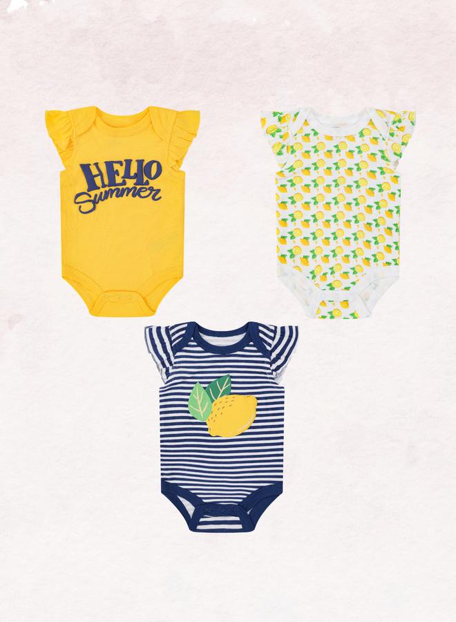 Mothers Choice Pack Of 3 -Lemon Print Ruffle Sleeve Bodysuit - Image 1