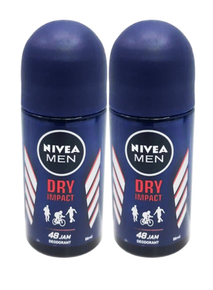 نيفيا عبوتين من مزيل عرق نيفيا للرجال دراي إمباكت 48 ساعة ثنائي الحماية مضاد للتعرق رول أون 50 مل - Image 3