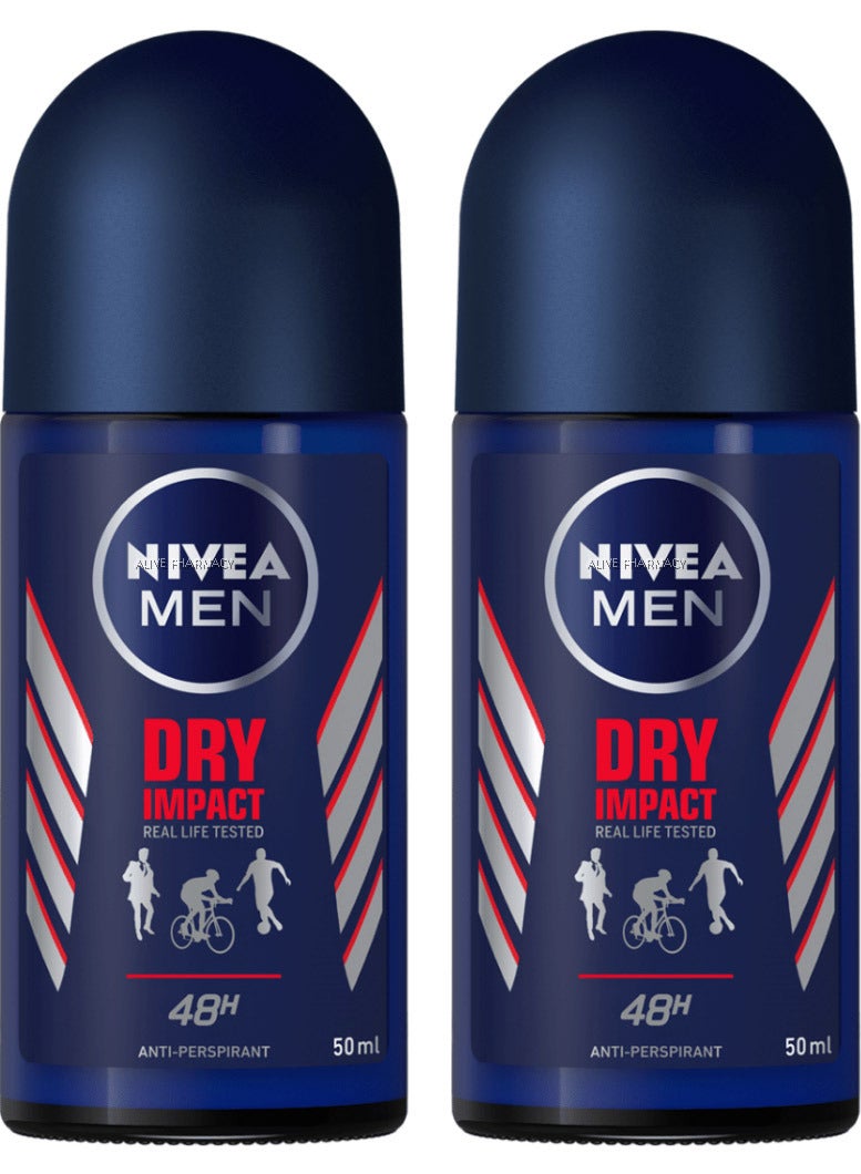 نيفيا عبوتين من مزيل عرق نيفيا للرجال دراي إمباكت 48 ساعة ثنائي الحماية مضاد للتعرق رول أون 50 مل - Image 2