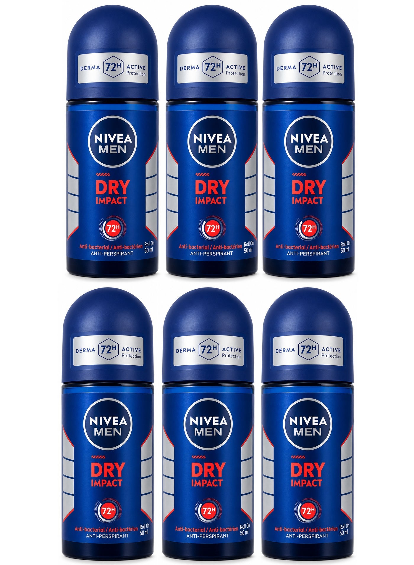 Nivea Pack Of 6 Nivea Dry Impact 72h Dual Protect Anti Perspirant Deodorant Roll On 50 ml