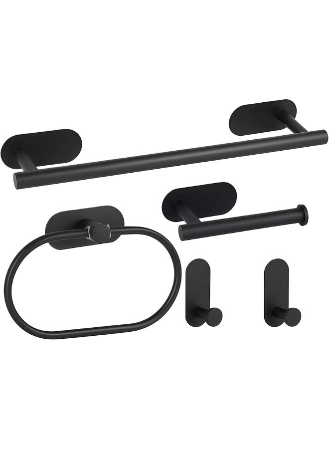 POWER Matte  Bathroom Hardware Set 5 Piece Stainless Steel Towel Rack Set Wall Mounted Towel Bar Toilet Paper Holder Towel Ring Robe Hooks Modern Bathroom Accessories - Image 1