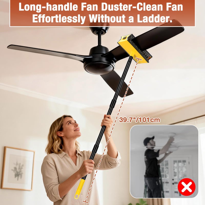 CLDREAM Ceiling Fan Cleaner Duster with Extension Pole, Fan Blade Cleaner Microfiber Cleaning Tool with Reusable Chenille Mop Head for High Ceiling Fan Blade Blinds Cobweb - Image 2