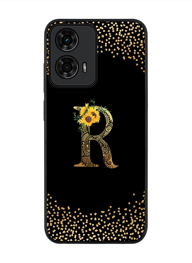 Stylizedd For Motorola Moto G04 / G04s Case,Slim fit Camera Protection, Shockproof Thin Phone cover - Custom Floral Monogram - R ( Black ) - Image 1