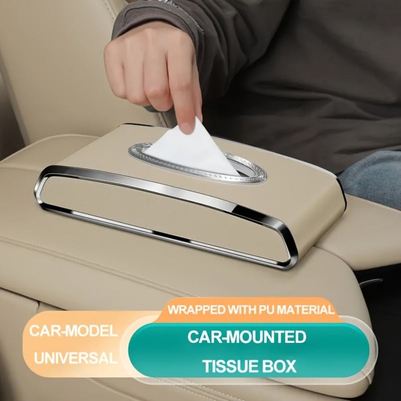 Automobile Tissue Holder Armrest Storage Box Beige Compatible With Sun Visor And Central Console Convenient Paper Towel Organizer Functional Storage Solution Easily Accessible Gift Idea - Image 4