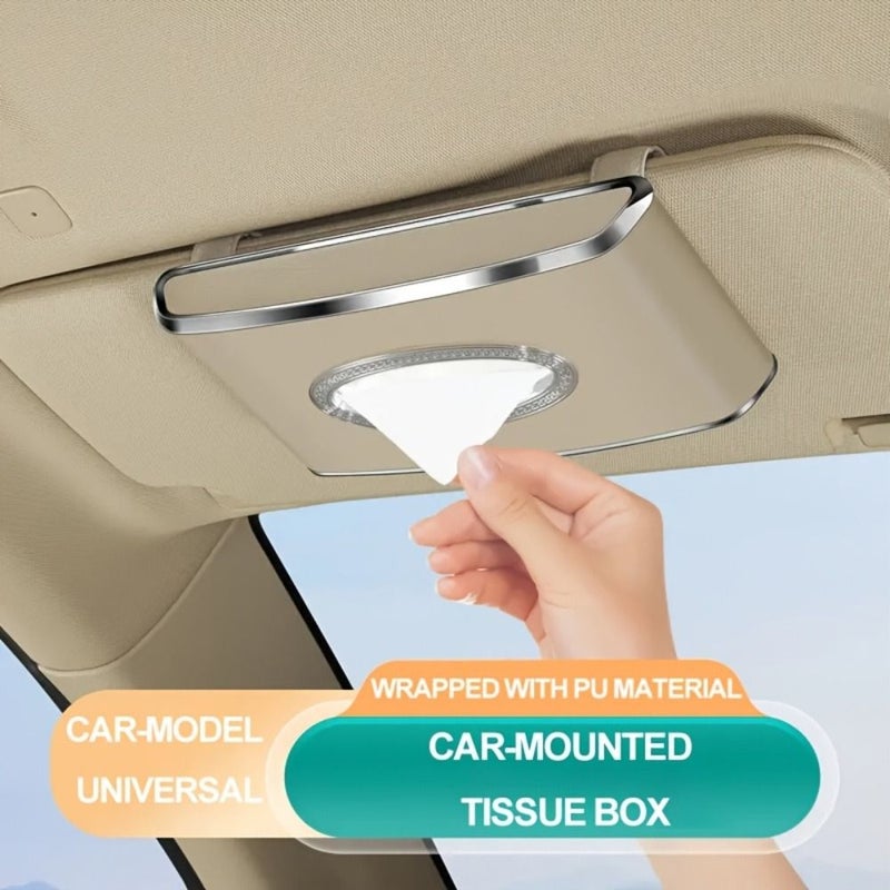 Automobile Tissue Holder Armrest Storage Box Beige Compatible With Sun Visor And Central Console Convenient Paper Towel Organizer Functional Storage Solution Easily Accessible Gift Idea - Image 1