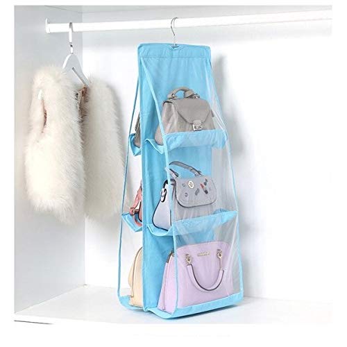 EMORSKY EMORSKY 6 Pocket Large Clear Purse Handbag Hanging Storage Bag Organizer Closet Tidy Closet Organizer Wardrobe Rack Hangers Holder for Fashion Handbag Purse Pouch GlossyMetal  - Image 3