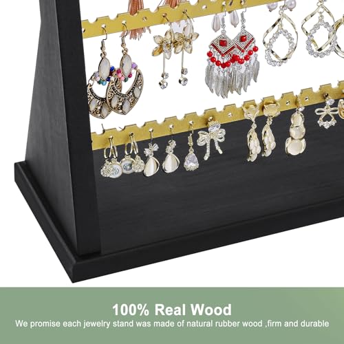 Poyilooo Earring Organizer Stand, Rustic Wood Earring Holder Rack, 5 Layer Jewelry Holder Organizer with 270 Earring Tree Holes Display for Stud Earings & Hoop Earrings, Gifts for Women (Black&gold) - Image 2