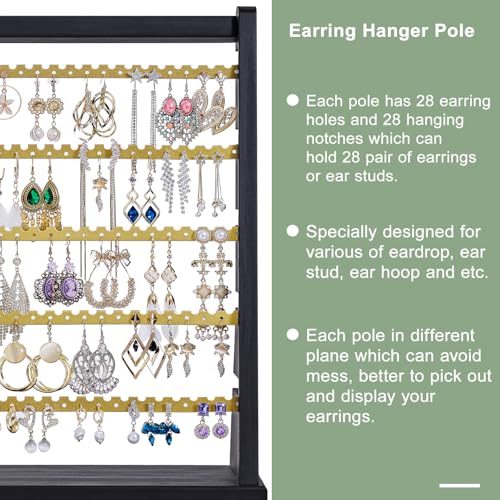 Poyilooo Earring Organizer Stand, Rustic Wood Earring Holder Rack, 5 Layer Jewelry Holder Organizer with 270 Earring Tree Holes Display for Stud Earings & Hoop Earrings, Gifts for Women (Black&gold) - Image 3