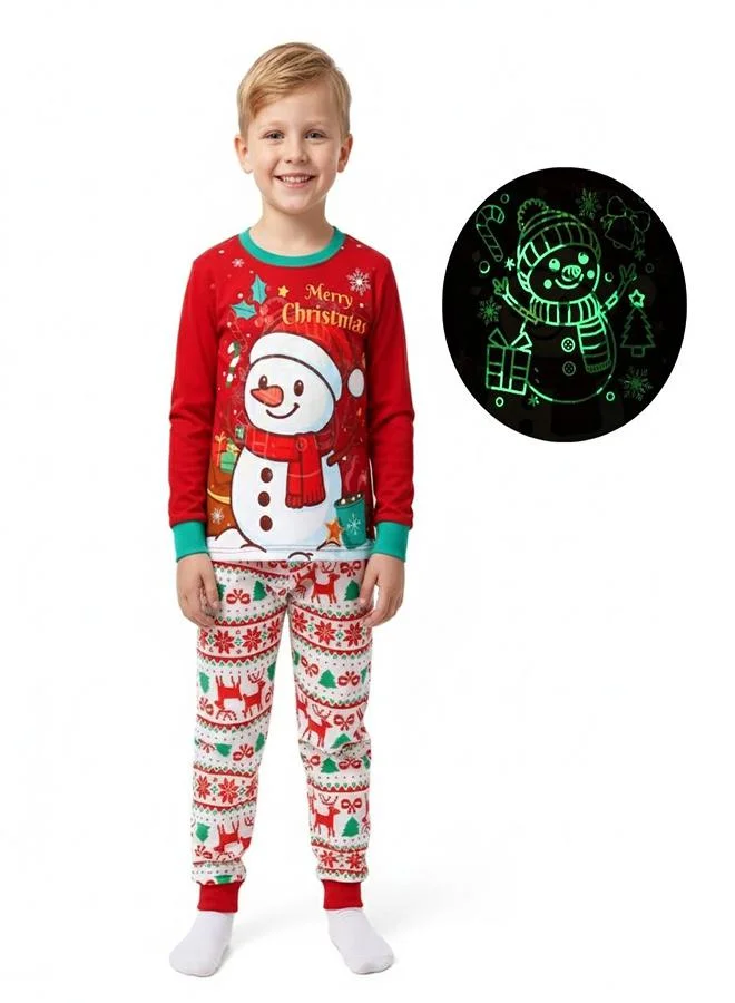 babyqlo Unisex Red Snowman Glow Christmas Pajama Set