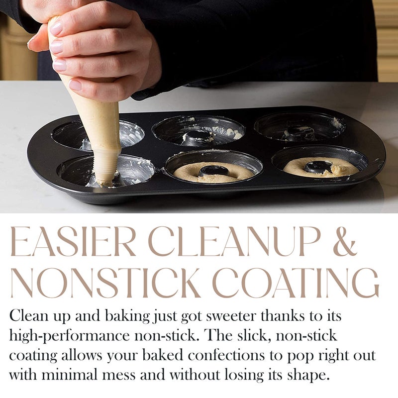 Bellemain بان كعك بيلمان بريميير للخبز | بان دونات غير لاصق 12.5 × 8.5 بوصة مع 6 قوالب دونات | صواني دونات فولاذية | اصنع كعك الدونات والبيغل المثالي (2) - Image 3