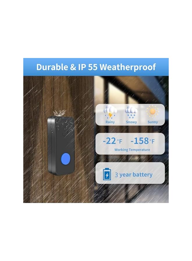 promass Wireless Doorbell, Battery Operated Doorbell, Easy installation Portable Waterproof Door Bell kit with 1000 Feet Long Range, 55 Chimes Adjustable Volume, 2 Buttons 1 Receiver, Black - Image 5