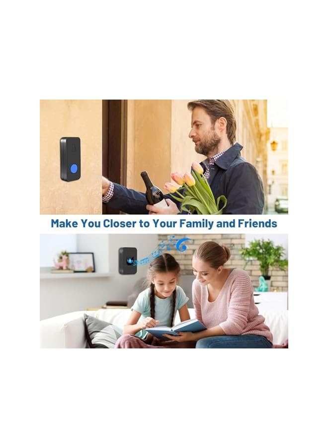 promass Wireless Doorbell, Battery Operated Doorbell, Easy installation Portable Waterproof Door Bell kit with 1000 Feet Long Range, 55 Chimes Adjustable Volume, 2 Buttons 1 Receiver, Black - Image 4