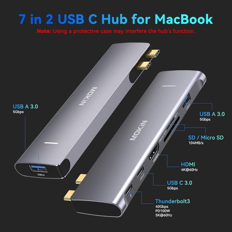 Mokin USB C Adapter for MacBook Pro 2022 2021 2020, MacBook Pro USB Adapter, 7 in 2 MacBook Air Accessories for MacBook Air/Pro M1M2, Mac Dongle with 4K HDMI, 2 USB 3.0, TF/SD, USB-C 100W and Thunderbolt 3 - Image 2