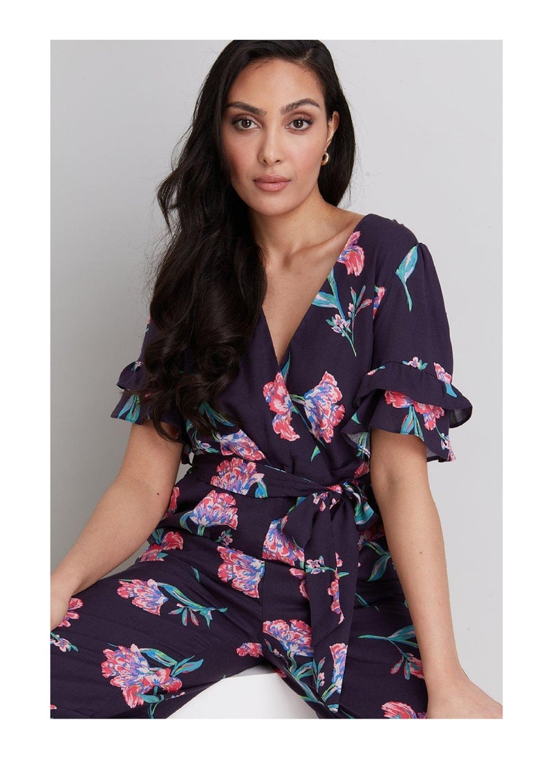 Wallis - Petite Floral Printed Tie Waist Jumpsuit - Image 1