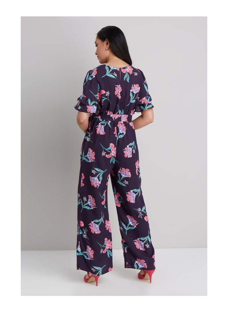 Wallis - Petite Floral Printed Tie Waist Jumpsuit - Image 1