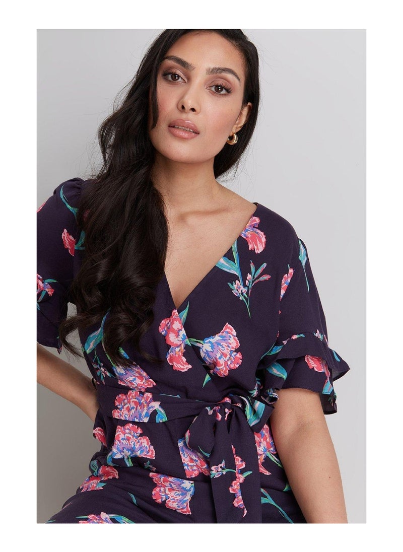Wallis - Petite Floral Printed Tie Waist Jumpsuit - Image 1