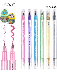 Unique 6 Colors Metallic Acrylic Paint Markers Pen Set, Fine & Flexible Brush Dual Tips Marker Pens, Fine Tip Paint Pens, Art Crafting Supplies for Painting on Stone, Glass, Canvas, Wood  - Image 1