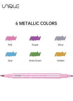 Unique 6 Colors Metallic Acrylic Paint Markers Pen Set, Fine & Flexible Brush Dual Tips Marker Pens, Fine Tip Paint Pens, Art Crafting Supplies for Painting on Stone, Glass, Canvas, Wood  - Image 2